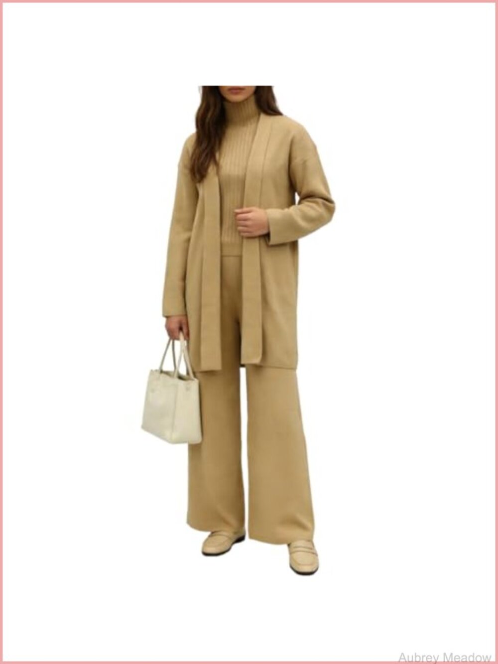 3 Piece Lounge Set Knit Duster Cardigan Tank Joggers Women Comfy Travel